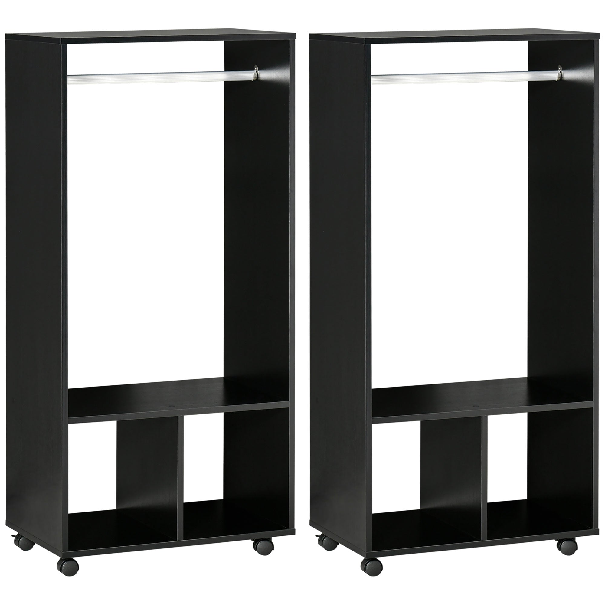 Lot de 2 portants à vêtements penderie mobile avec roulettes 2 niches + Grand Espace penderie en bois noir