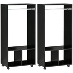 Lot de 2 portants à vêtements penderie mobile avec roulettes 2 niches + Grand Espace penderie en bois noir