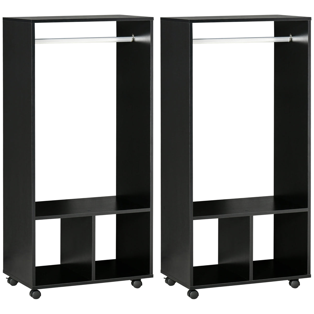 Lot de 2 portants à vêtements penderie mobile avec roulettes 2 niches + Grand Espace penderie en bois noir