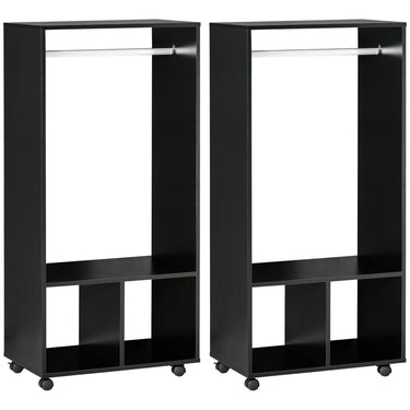 Lot de 2 portants à vêtements penderie mobile avec roulettes 2 niches + Grand Espace penderie en bois noir