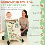 Trotteur en bois pour bébé 18+ mois, chariot de marche, contrôle de vitesse, centre d'activités, 33,5x36x46,8cm, vert