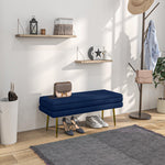 Banc banquette coffre de rangement 2 en 1 assise aspect velours et pieds acier - 100 x 37,5 x 42 cm bleu et doré