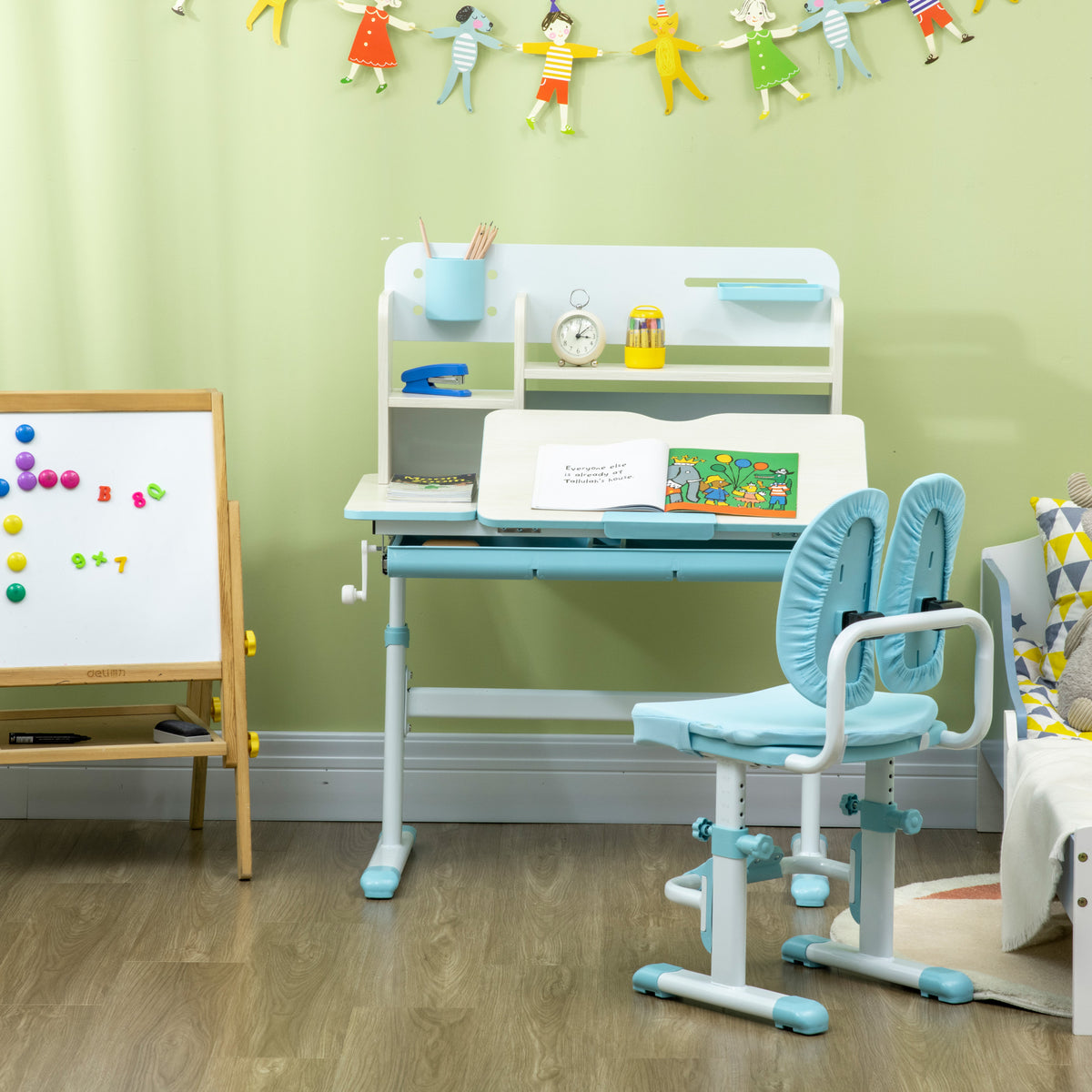 Ensemble bureau et chaise pour enfants hauteur réglable et plateau inclinable 0-60° table 80 x 52 x 88-109 cm bleu