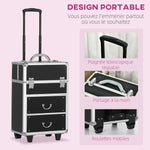 Valise trolley maquillage mallette cosmétique vanity poignée télescopique réglable 36L x 23l x 58H cm alu ABS noir