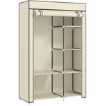 Armoire penderie en tissu meuble de rangement tringle à vêtements et étagères ouvertes 103x43x162,5cm crème