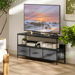 Meuble TV, meuble télé pour téléviseur jusqu'à 55 pouces avec 3 tiroirs et pieds en acier 120 x 29 x 56 cm noir
