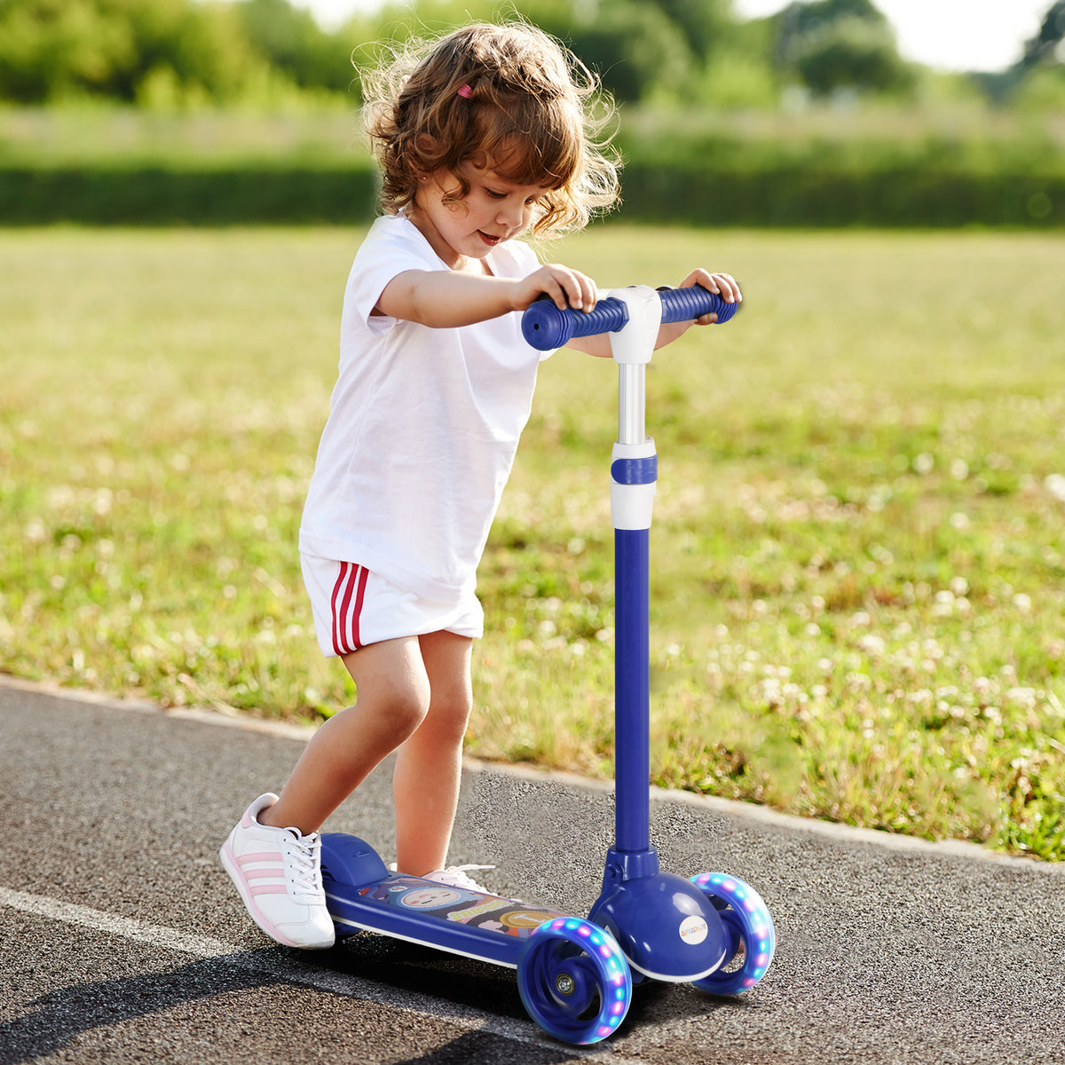 Trottinette enfant 3 Roues Lumineuses LED Hauteur Guidon réglable frein à Friction arrière de 2 à 6 ans Bleu