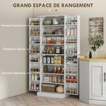 Credenza da cucina mobiletto con armadietti, ripiano regolabile e portaspezie, 60 x 35 x 166 cm, bianco