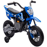 Moto électrique pour enfant moto cross pour enfants de 3 à 6 ans 2 moteurs 12V vitesse 5 km/h 109,5x60x72,5cm bleu