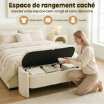 Banc Bout de Lit Banquette, 118x42x45cm, Banc de Rangement Rembourré en Tissu Bouclé, Pieds en Bois d'Eucalyptus, Crème