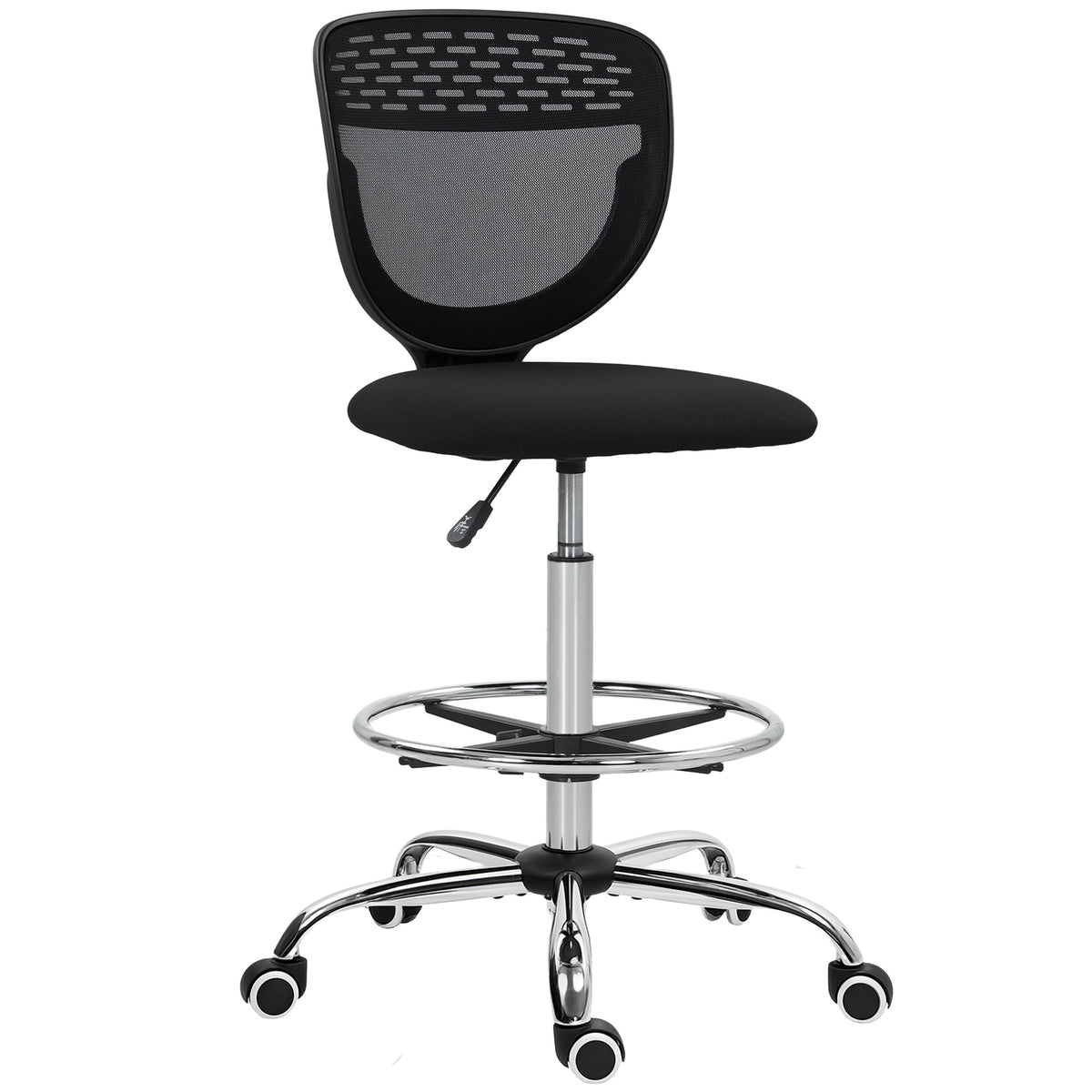 Chaise de bureau ergonomique en maille, chaise de dessin, hauteur et repose-pieds réglable, 59 x 59 x 106-126 cm, noir