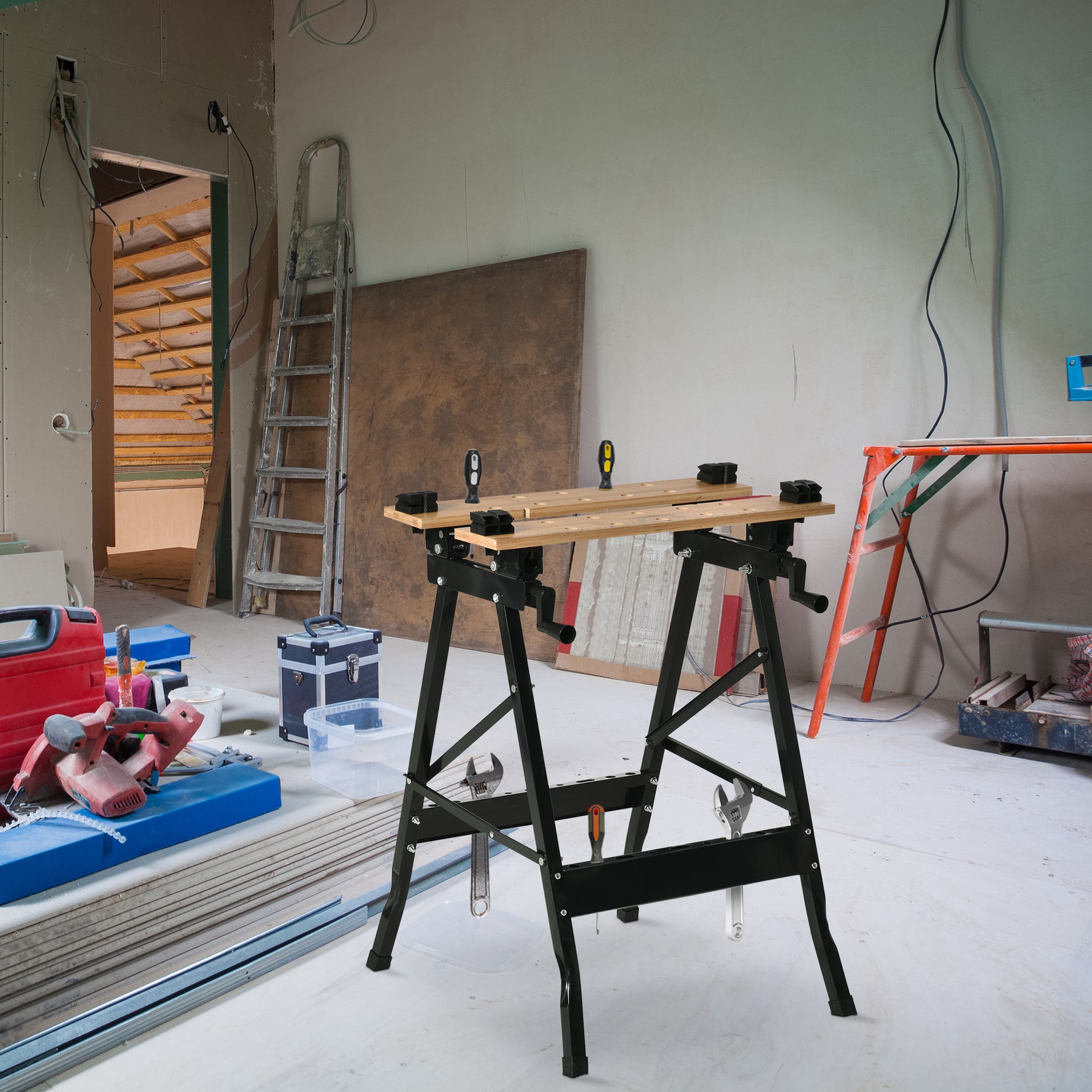 Établi pliant établi de serrage avec 4 serre-joints table de travail, charge 150 kg, 63,5x60,5x78cm, noir