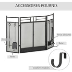 Pare-feu Large pour cheminée ou poêle - Pare-étincelles serviteur de cheminée 2 en 1 avec Accessoires - 3 Volets Pliables et Porte - Acier métal Noir-6