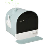 Maison de toilette pour chat avec tiroir amovible, bac à litière fermé avec tapis anti-trace, pelle, filtre anti-odeur et porte battante, nettoyage facile, 43 x 44 x 47 cm, vert