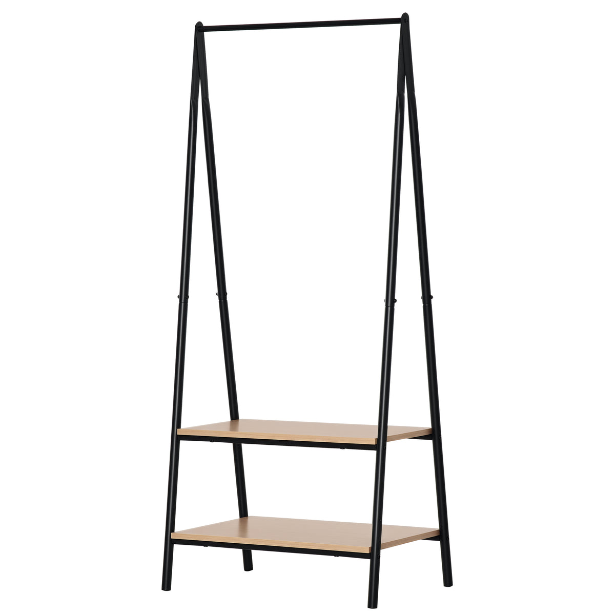 Portant à vêtements penderie style contemporain triangulaire dim. 64L x 43l x 149H cm 2 étagères MDF bois clair acier noir