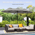 Neigbarer Garten- und Terrassen-Sonnenschirm 3 x 1,5 m, rechteckiger Doppelsonnenschirm mit Kurbel, Polyester 180 g/m², Grau