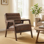Fauteuil salon, fauteuil d'appoint rembourré en PU avec large assise, coussin épais et structure en bois massif, marron