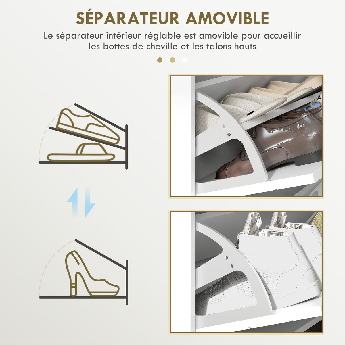 Meuble à chaussures 4 abattants, avec étagère réglable, rangement chaussure 106 x 24 x 102 cm, blanc