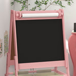 Kids' double-sided easel chalkboard with paper roll, 2 baskets, 54 x 46.5 x 93 cm, pink