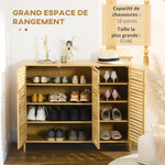 Meuble à chaussures armoire à chaussures style naturel - 2 placards avec 8 étagères - en bambou bois naturel