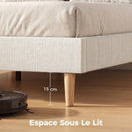 Bedframe 160 x 200 cm met lattenbodem, tweepersoonsbed gestoffeerd in corduroy, opbergruimte eronder, crème