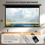 Pantalla de proyección motorizada de 120 pulgadas, 16:9 4K HD, montaje en pared o techo con mando a distancia, 297x8x183 cm