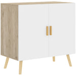 Buffet meuble de rangement avec poignées en bambou étagère ajustable base surélevée 76 x 41,2 x 74 cm blanc bois naturel