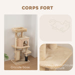 Arbre à Chat, Tour de Jeux, Hauteur de 104 cm, avec Lit, Maison, Brosse de Toilettage, 44l x 34P x 104H cm, Beige
