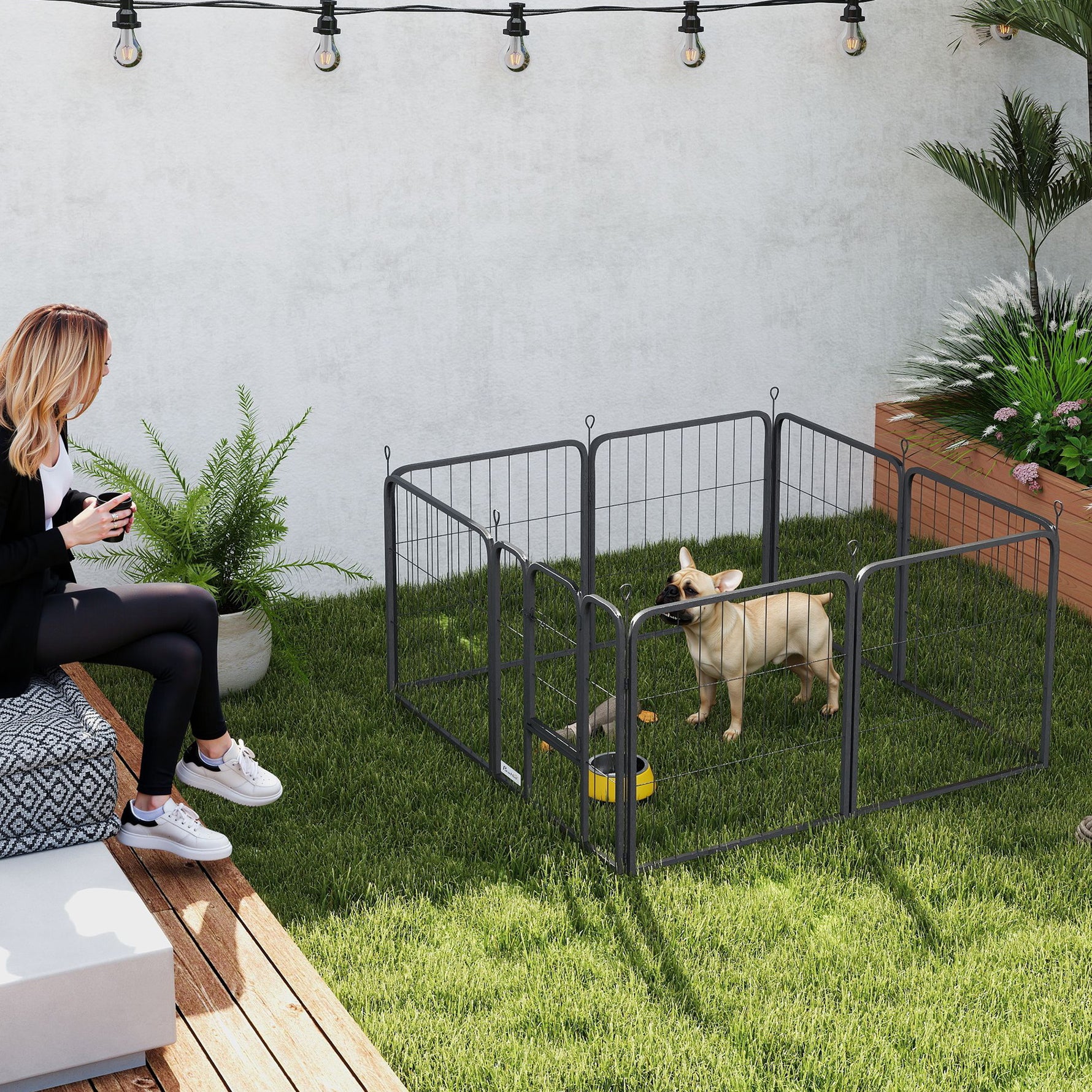 Parc pour chien enclos chien 8 panneaux modulable et pliable acier avec porte pour chiot intérieur extérieur 60 cm noir