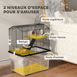 Cage hamster cage rongeur 3 étages avec roulettes plate-forme et échelle en fil d'acier 57 x 43 x 74 cm noir