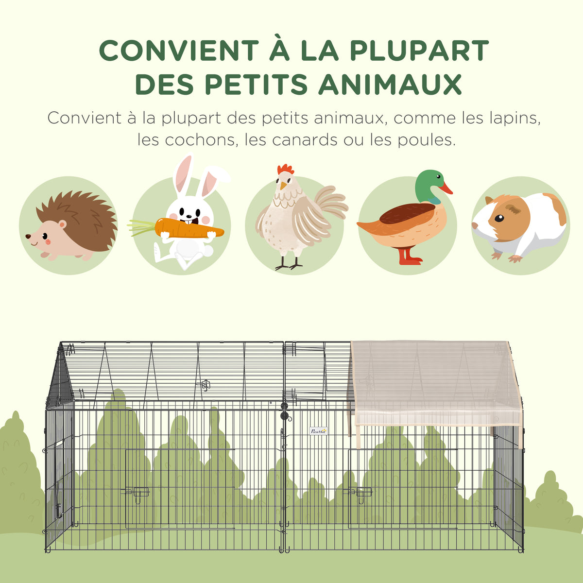 Clôture pour petits animaux cage pour animaux domestiques cadre en métal galvanisé 4 piquets de sol noir et beige