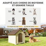 Hundehütte für den Außenbereich, wetterfeste Hundehütte aus Polypropylen, belüftet, erhöhter Boden, beige