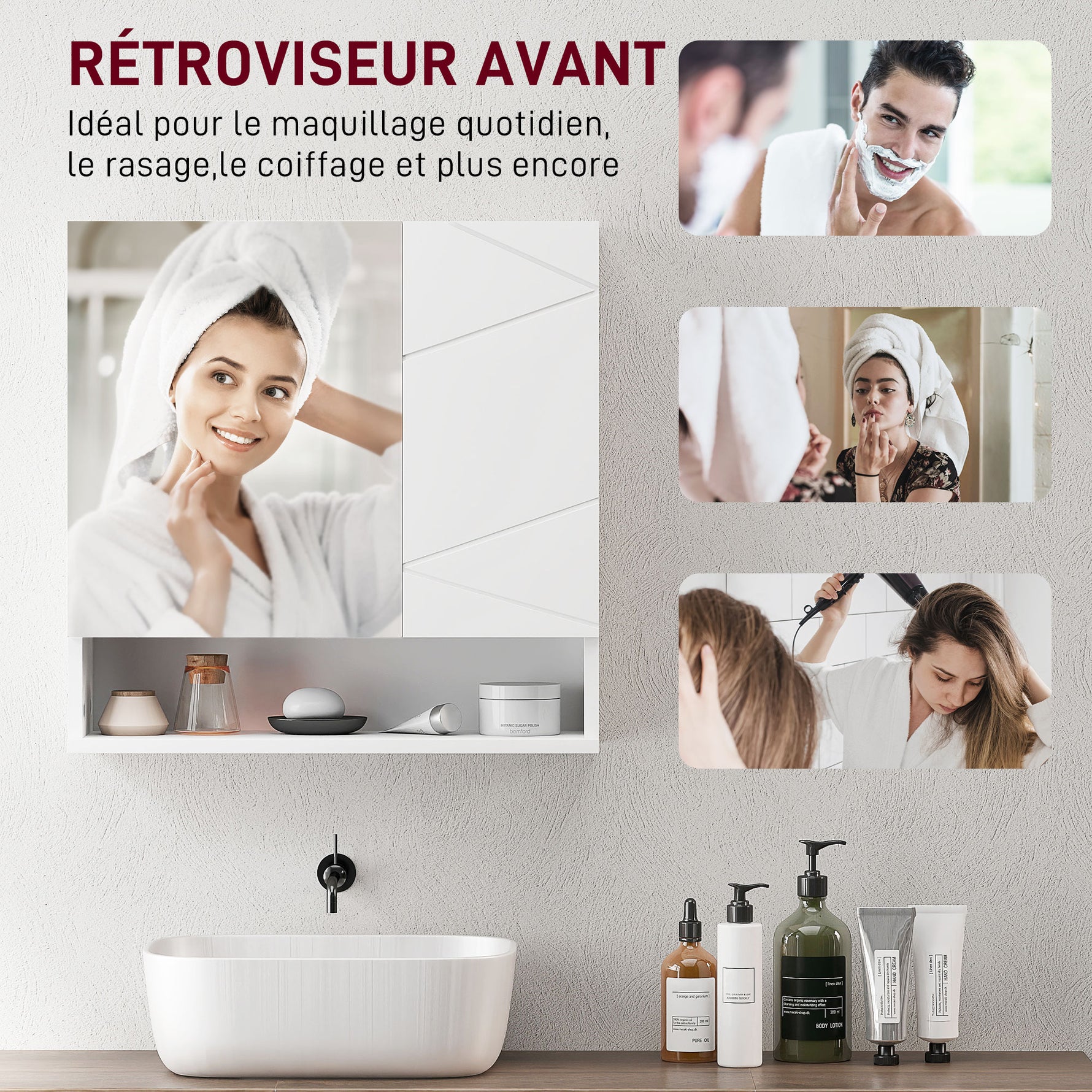 Armoire murale miroir de salle de bain placard de rangement 2 portes 55 x 17 x 55 cm blanc