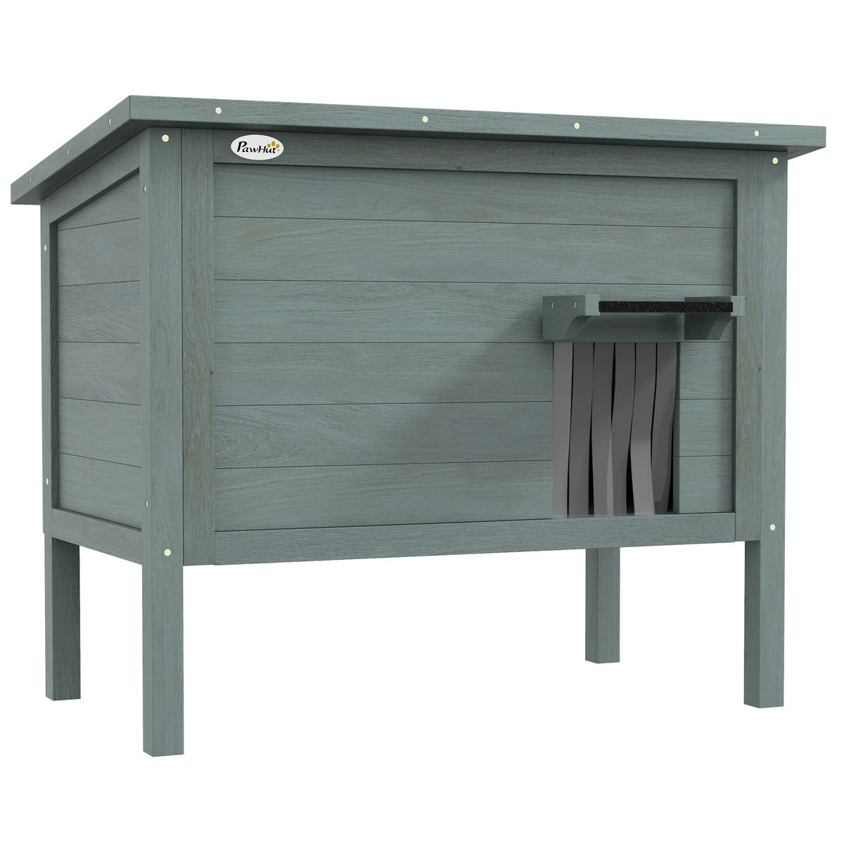 Maison pour chats niche d'extérieur en bois surélevée avec toit ouvrable isolée  85 x 50 x 68,5 cm gris foncé et noir