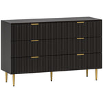 Commode 6 tiroirs commode chambre meuble de rangement moderne avec poignées et pieds dorés, 120 x 40 x 76,5 cm, noir