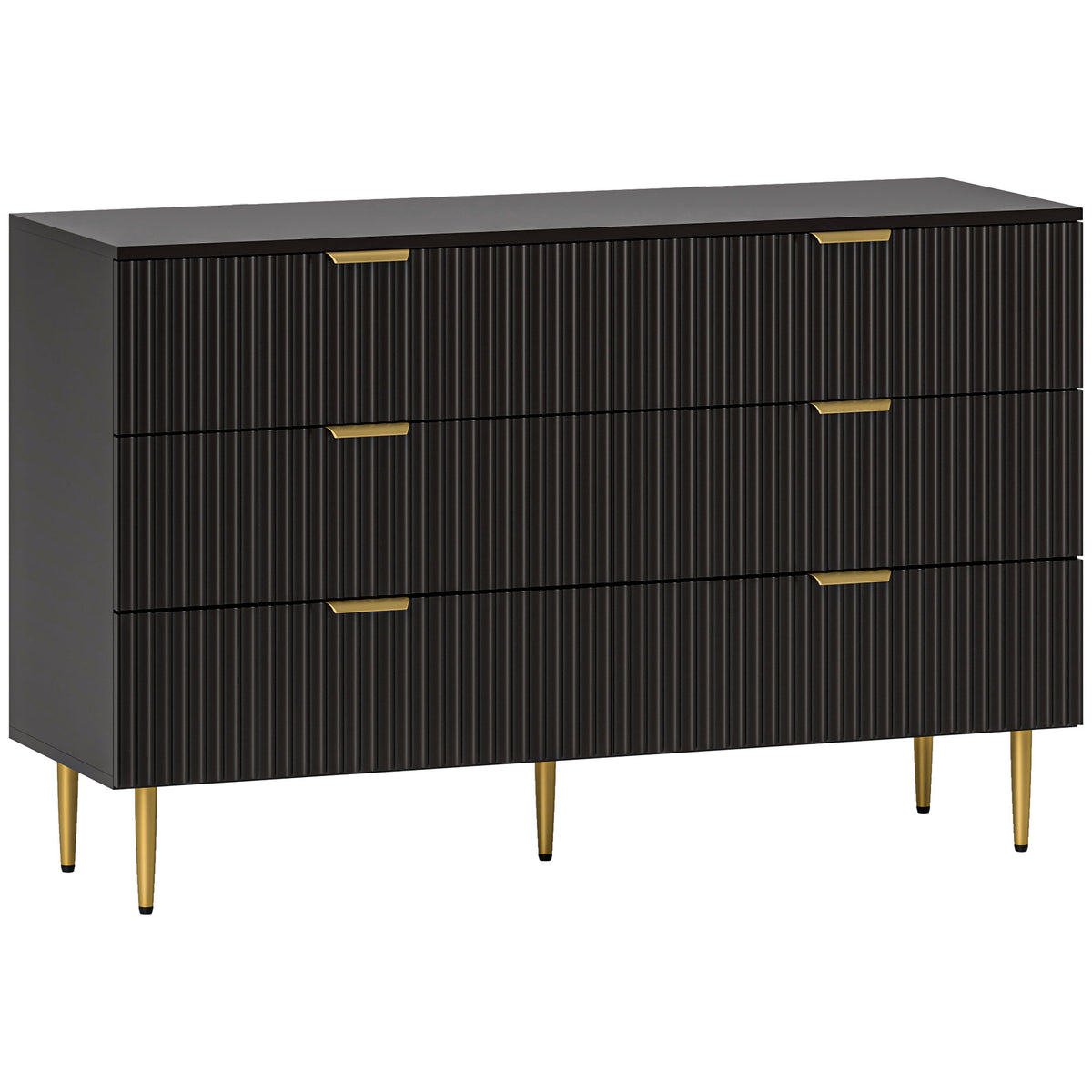 Commode 6 tiroirs commode chambre meuble de rangement moderne avec poignées et pieds dorés, 120 x 40 x 76,5 cm, noir