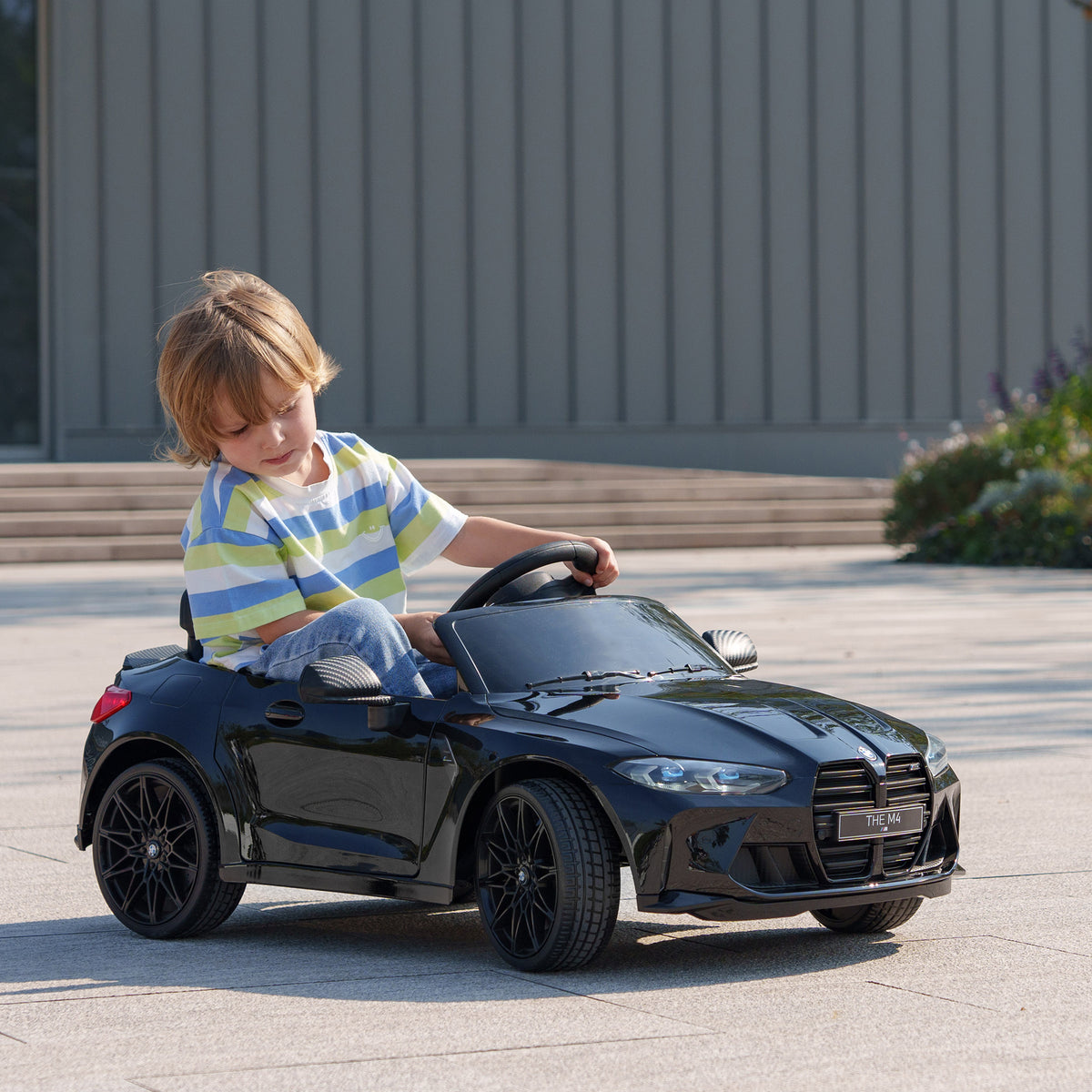 BMW M4 Elektroauto für Kinder 12V mit 2,4G Fernbedienung, Doppelmotor, Hupe, LED-Lichtern, Schwarz
