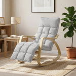Poltrona a dondolo con poggiapiedi regolabile, sedia a dondolo con gambe in legno di betulla, 67x93x105 cm, grigio chiaro