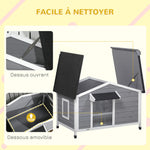 Niche chien style cottage - 2 fenêtres, porte, toit ouvrant bitumé - dim. 109 x 79 x 72 cm - bois sapin gris