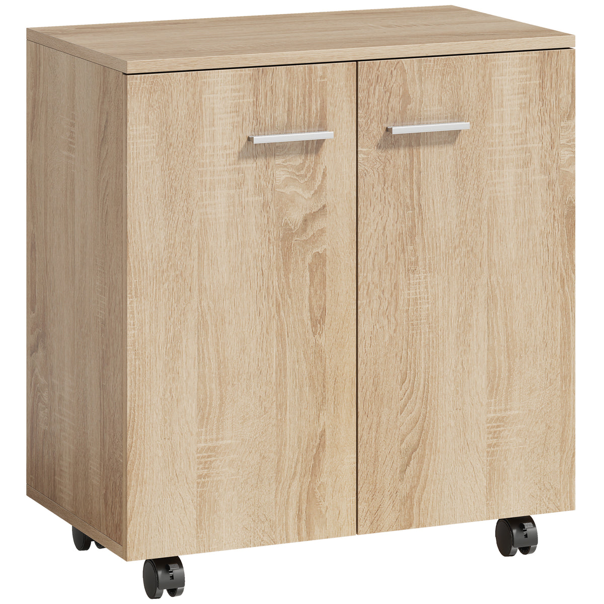 Meuble de Rangement Buffet bas sur roulettes avec 2 Portes étagère Interne 60 x 35 x 65 cm bois naturel