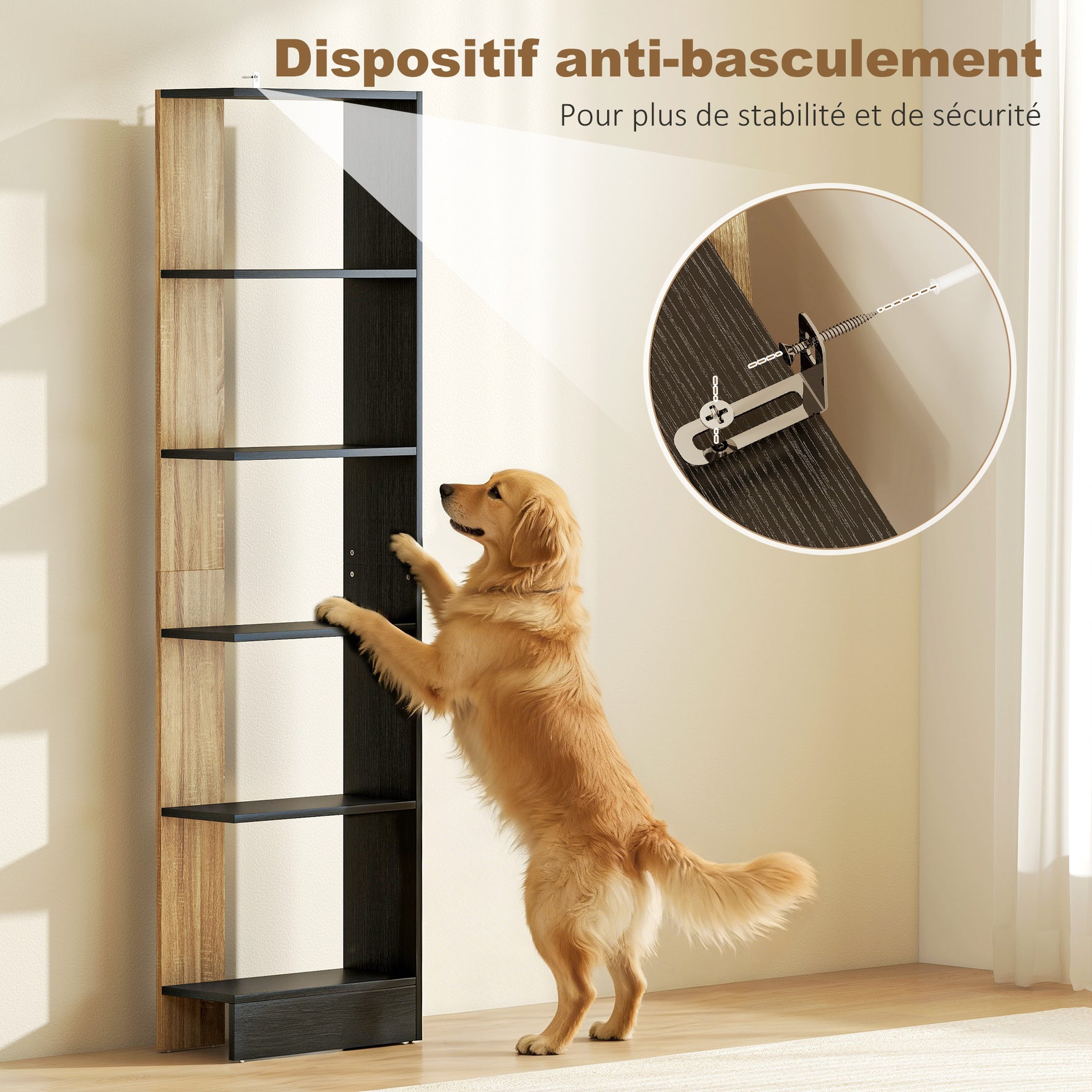 Bibliothèque Étagère de Rangement avec 5 Compartiments Ouverts 45 x 21 x 170 cm Noir et Chêne