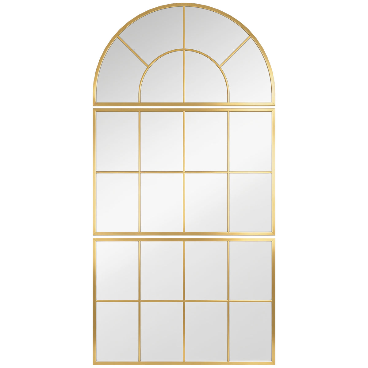 Miroir mural arqué miroir mural en forme de fenêtre ensemble de 3 pièces cadre en métal 76 x 150 cm doré