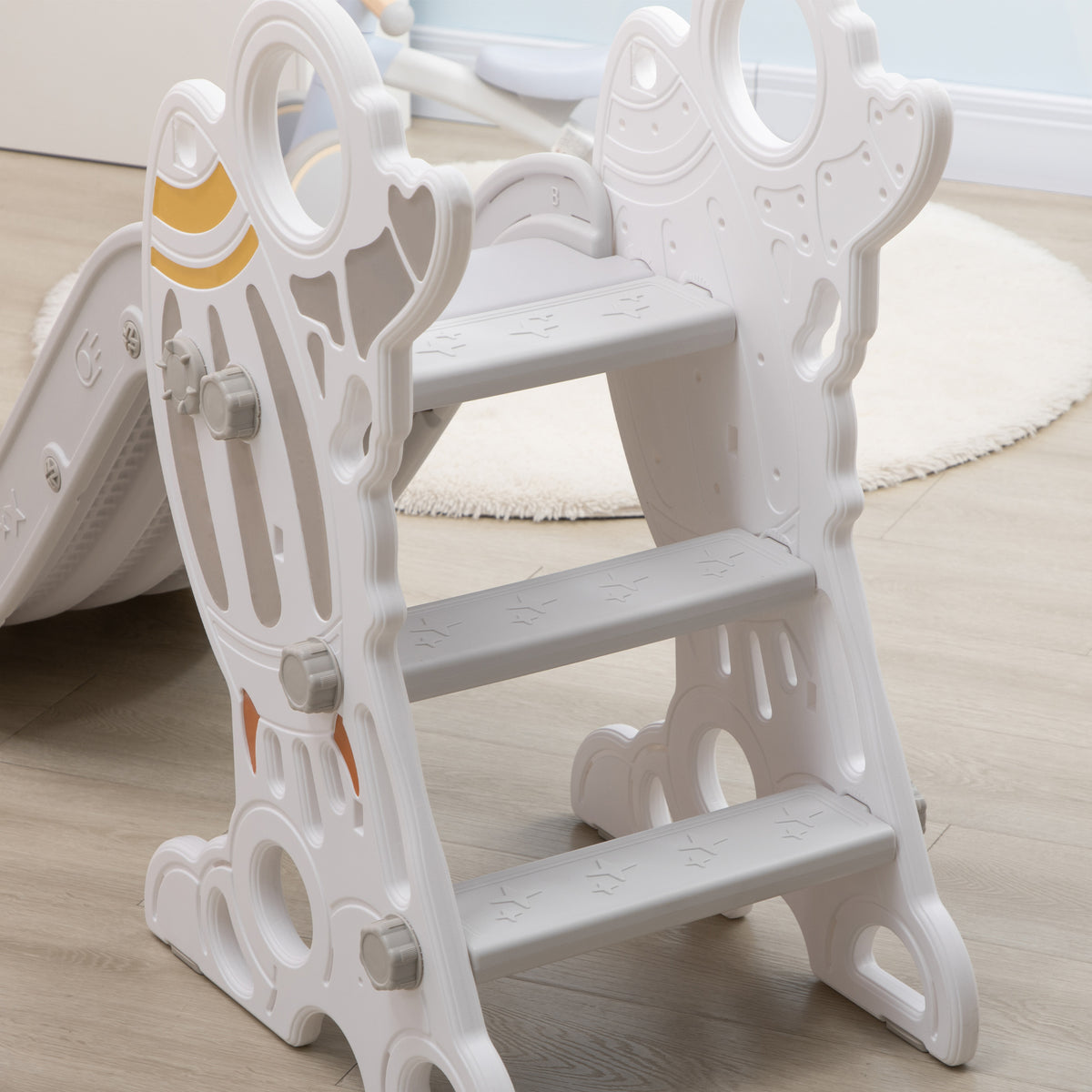 Kinderrutsche, Indoor-Rutsche für Kinder, von 18 bis 36 Monaten, bis 30 kg, 157L x 46,5B x 80H cm, Grau
