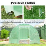 Serre de Jardin Tunnel 18 m² dim. 6L x 3l x 2H m - 8 fenêtres, Porte zippée Enroulable - châssis Tubulaire Acier galvanisé, bâche PE Haute densité Vert