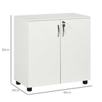 Armoire de bureau à 2 niveaux, meuble de rangement bureau avec 2 portes, serrures et clés, 80x40x80cm, blanc