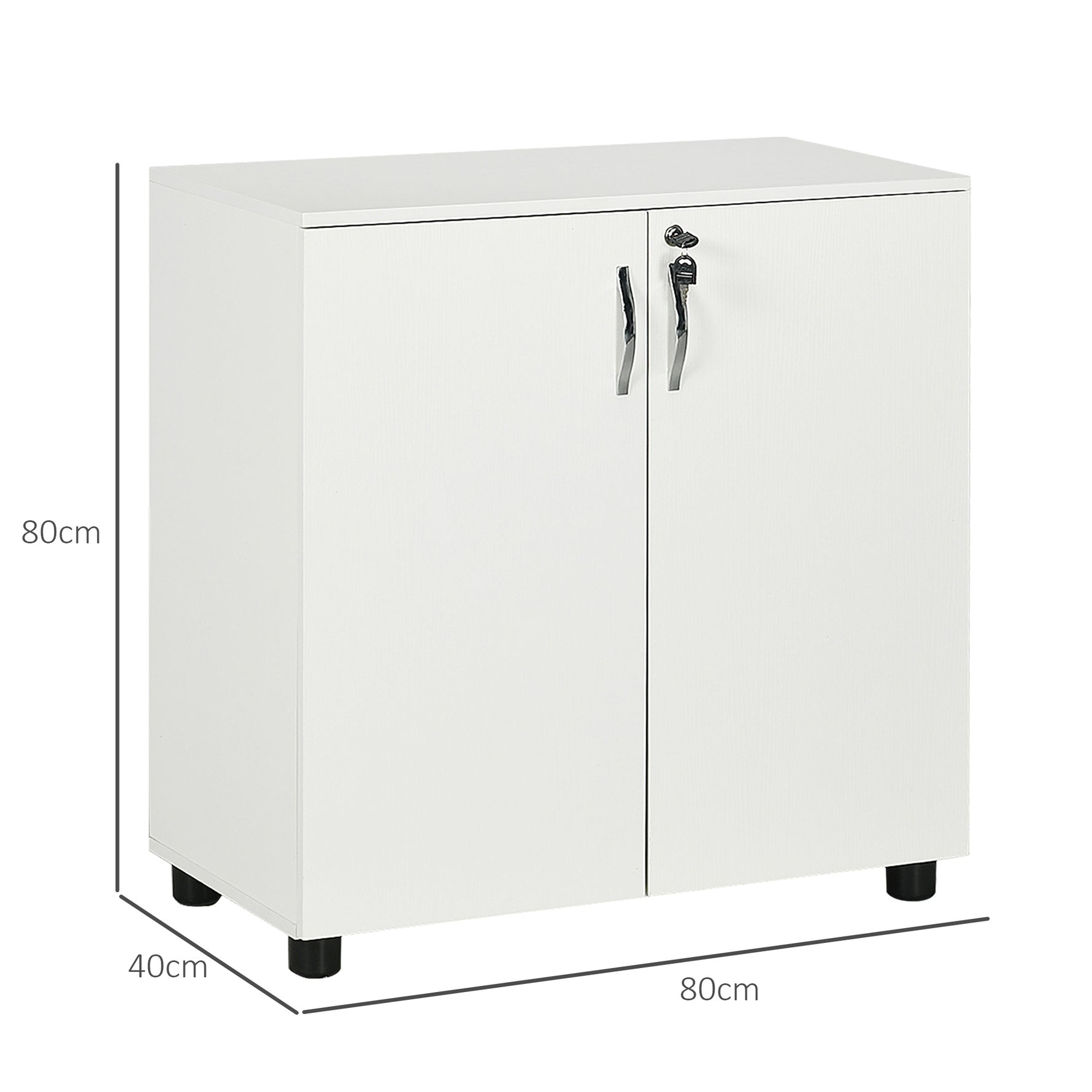 Armoire de bureau à 2 niveaux, meuble de rangement bureau avec 2 portes, serrures et clés, 80x40x80cm, blanc