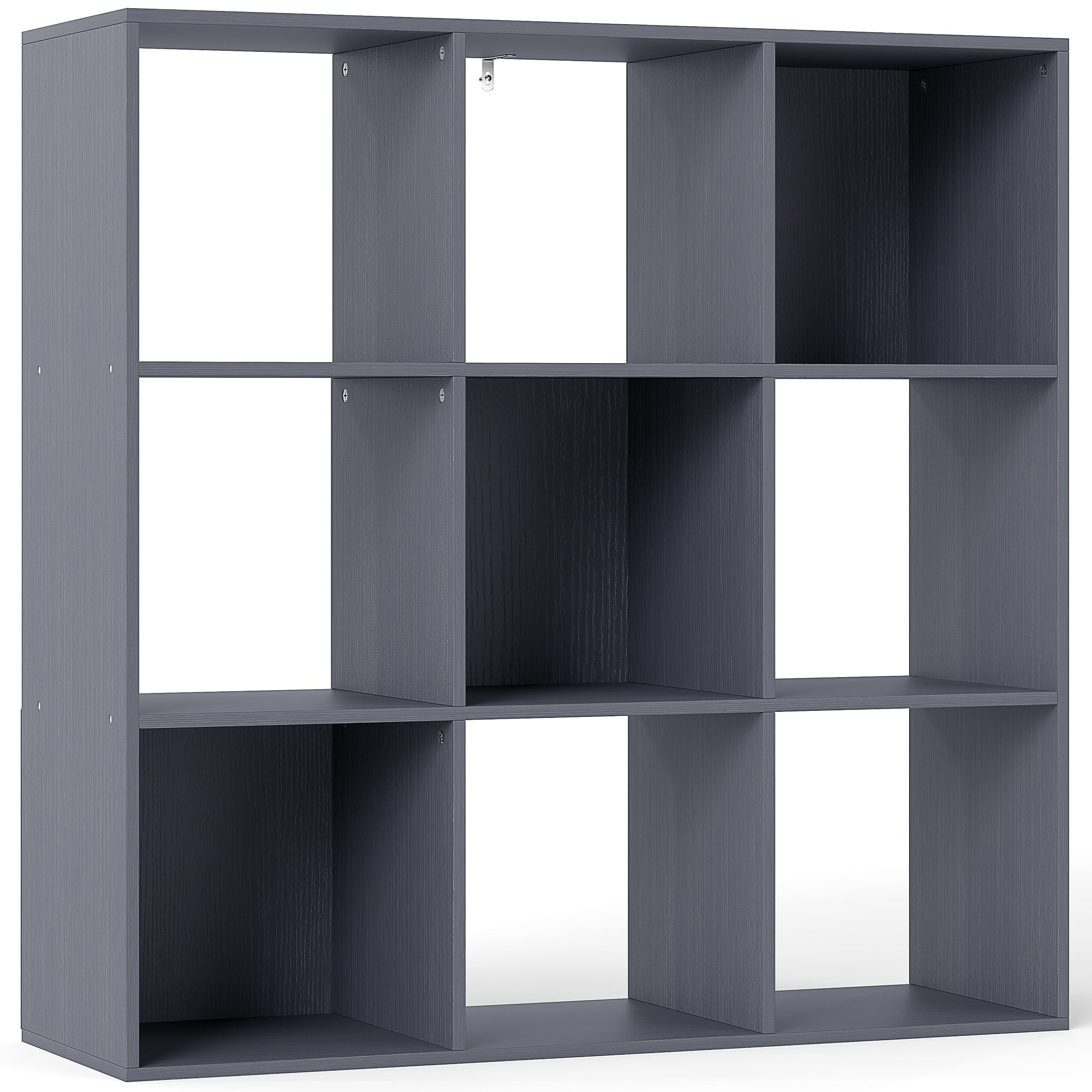Bibliothèque, étagère de rangement à 3 niveaux avec 9 compartiments, pour salon, bureau, chambre, 91x29,5x91cm, gris