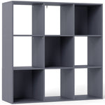 Bibliothèque, étagère de rangement à 3 niveaux avec 9 compartiments, pour salon, bureau, chambre, 91x29,5x91cm, gris
