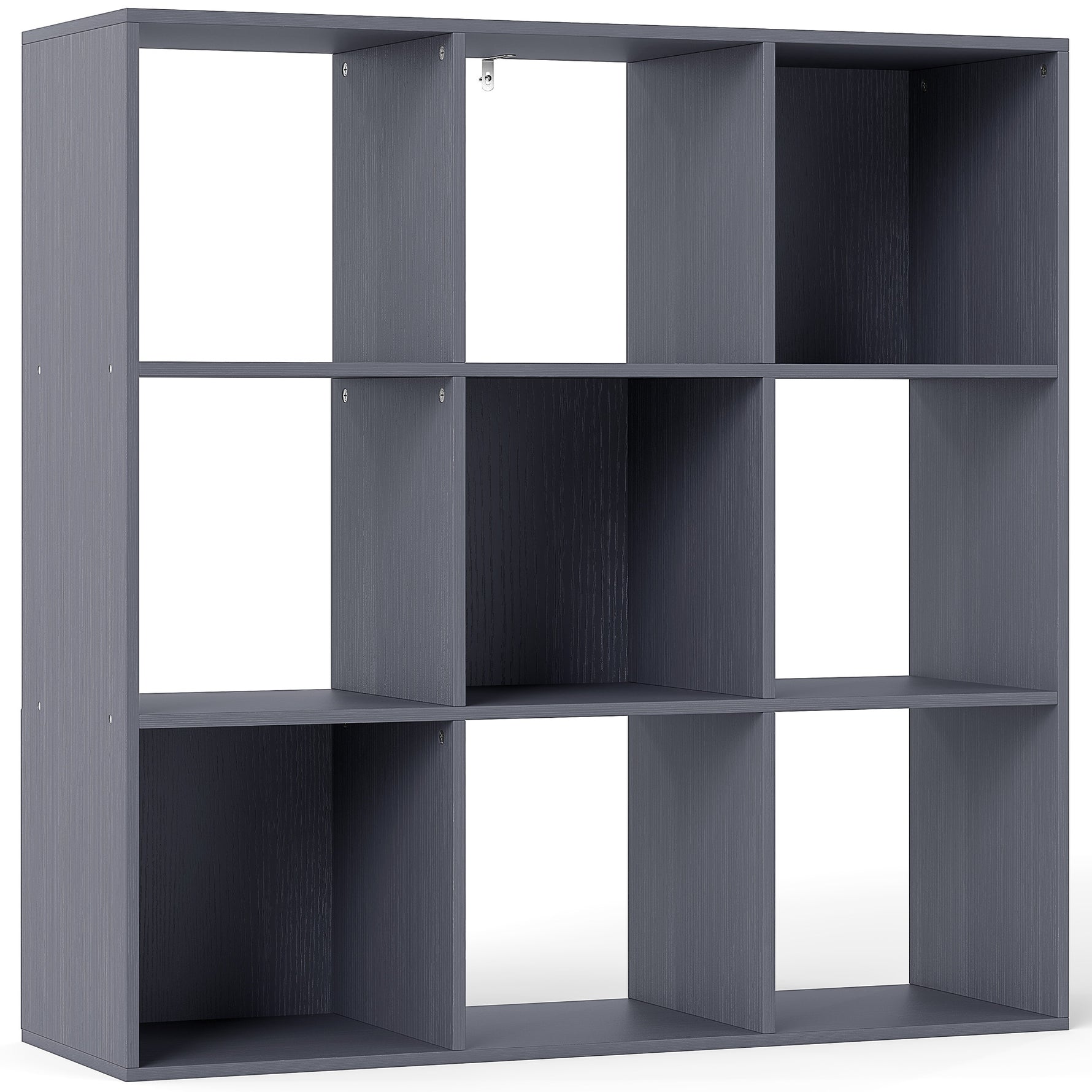 Bibliothèque, étagère de rangement à 3 niveaux avec 9 compartiments, pour salon, bureau, chambre, 91x29,5x91cm, gris