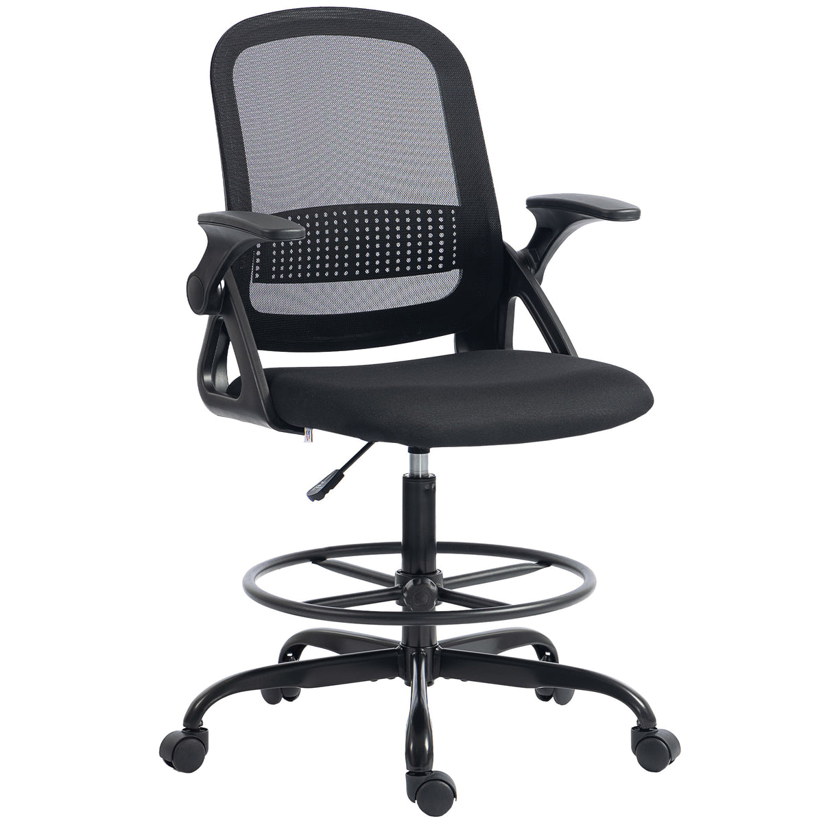 Chaise de bureau en maille, chaise d'ordinateur avec accoudoirs rabattables, hauteur réglable, repose-pieds, noir